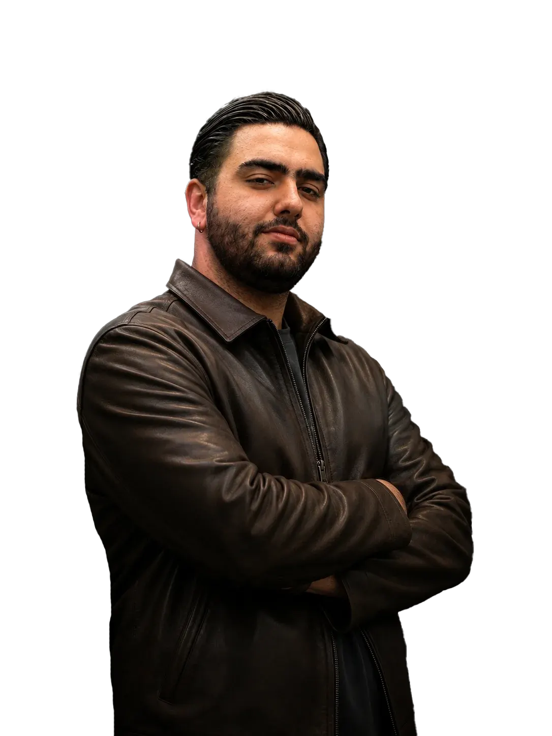 Iman Dezvarei standing with crossed arms